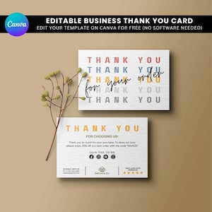 Bearbeitbare kleine Business-Dankeschön-Karte Canva-Vorlage, druckbare Boho-Danke für Ihre Kaufkarte, kleine Business-Paketbeilage, Canva