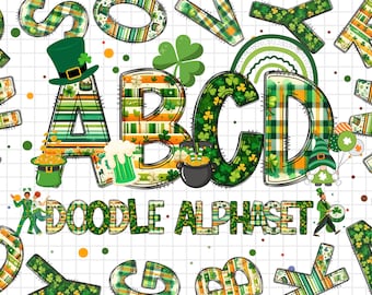 Crea il tuo nome St Patrick's Day Doodle Alphabet, lettere e numeri di San Patrizio, set PNG di St Patrick's Day Doodle, Doodle Alphabet Png