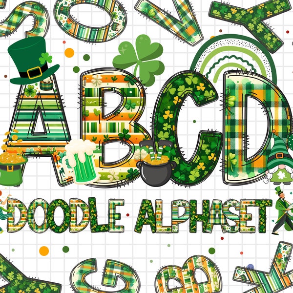 Make your own Name St Patrick's Day Doodle Alphabet, St Patrick's Letters Numbers, St Patrick's Day Doodle PNG Set, Doodle Alphabet Png