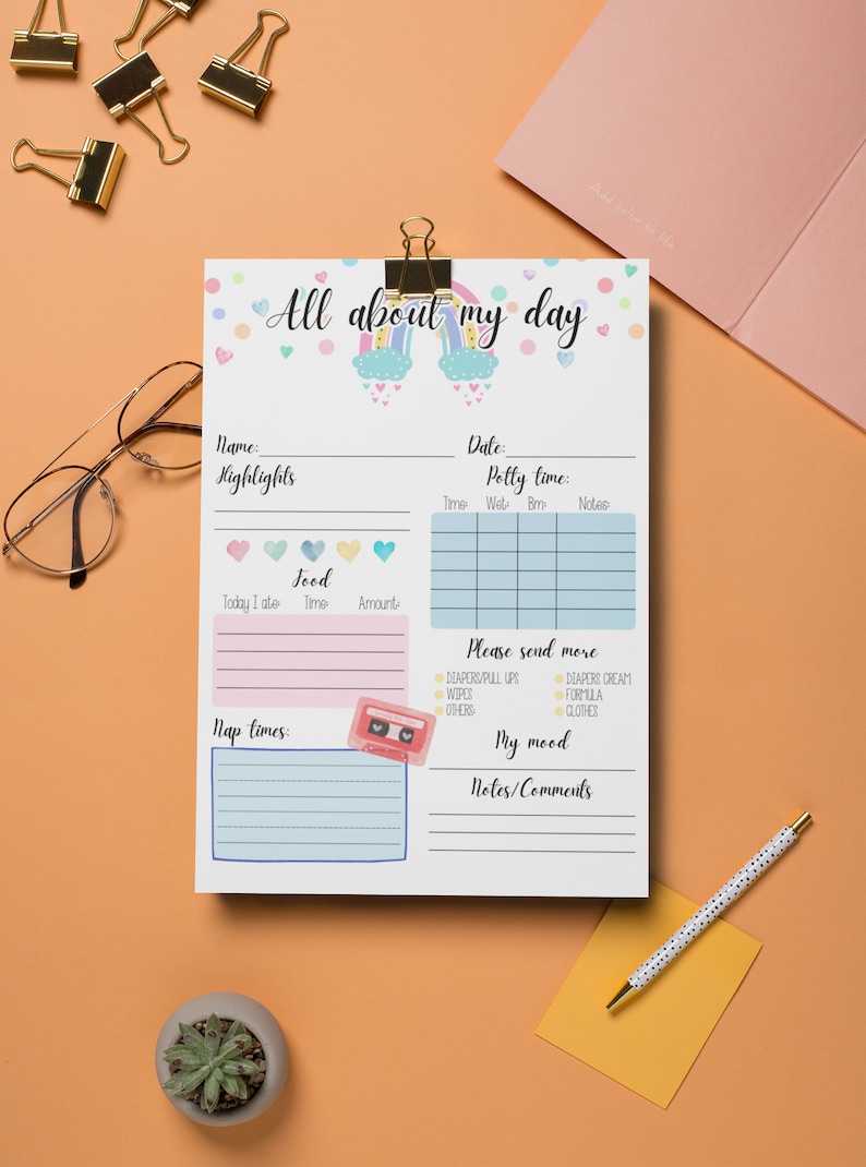 Boho Daycare Report Mail -Daycare Printable - Day Care Report - Daily Log - Daycare Log - Boho Daycare decor - Potty Log - Nap Schedule