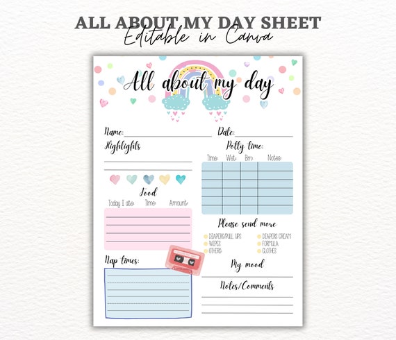 Boho Daycare Report Mail, Daycare Printable, Day Care Report, Daily Log sheet, Daycare Log, Boho Daycare decor, Potty Log, Nap Schedule.