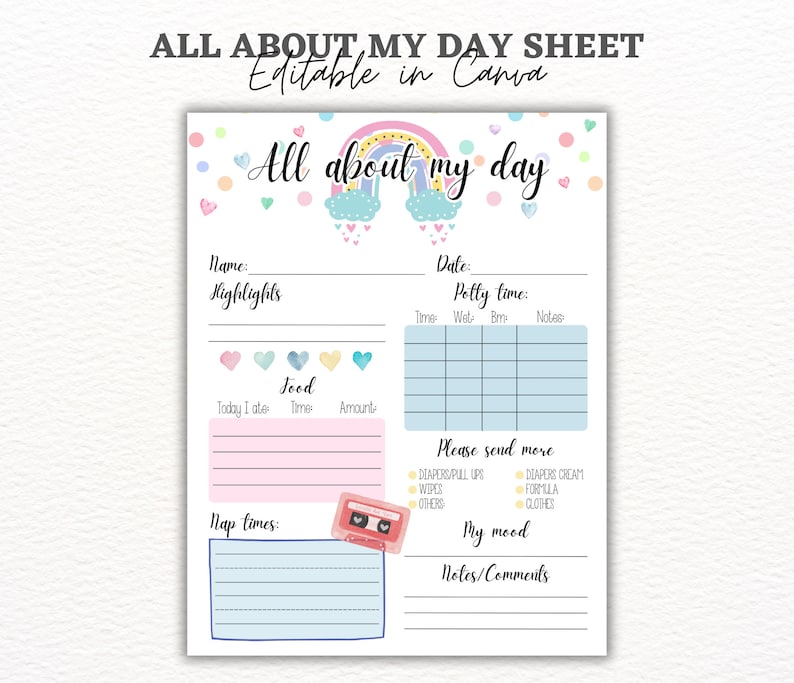 Boho Daycare Report Mail -Daycare Printable - Day Care Report - Daily Log - Daycare Log - Boho Daycare decor - Potty Log - Nap Schedule