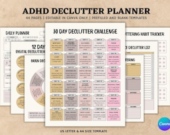Planner per il decluttering dell'ADHD, Checklist per il decluttering, Quaderno di lavoro per il decluttering, Decluttering della casa, Sfida per il decluttering dell'ADHD, Guida al decluttering, pianificatore di pasti per ADHD