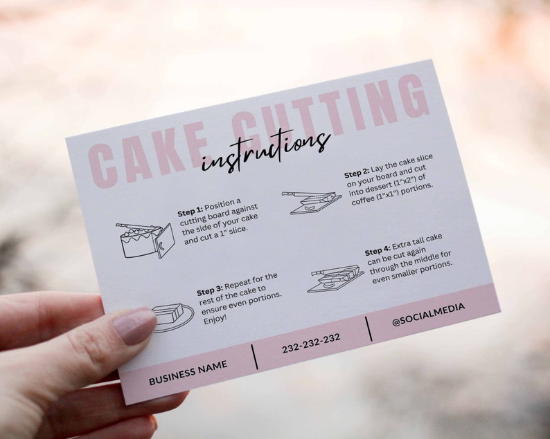 Cake Care Cards Bundle, Editable Cake Cutting Guide Cards, Printable Cake Business Thank You, Cake Business Packaging Canva Template.