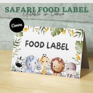 Safari Party Essen Etiketten - Druckbare Safari Food Tent - Girl Buffet Etikett, Dschungelzelt Karte, Buffet Etiketten, Canva, Safari Food Tags.