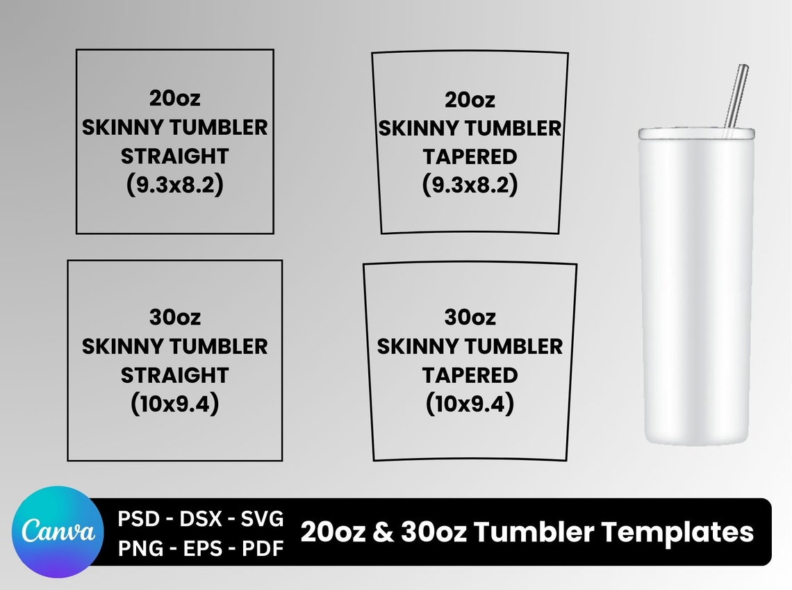 20oz Skinny Tumbler Template Tapered Straight Tumbler Template Svg Dxf ...