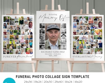 Funeral Photo Collage Sign Templates, Memorial Poster Size, Funeral Welcome Sign Template, Celebration of Life, In Loving Memory, Canva.