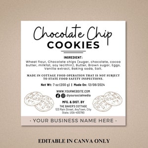Cottage Food Label | Home Bakery Stickers | Home Baked Goods Label | Printable Food Label | Cottage Baking Label | Ingredient Label Template