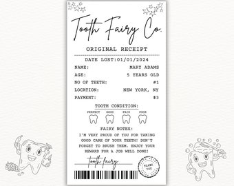 Editable Tooth Fairy Receipt Printable Certificate | First Tooth Lost | Realistic Tooth Fairy Letter | Kids Tooth Fairy Letter | Lost Tooth