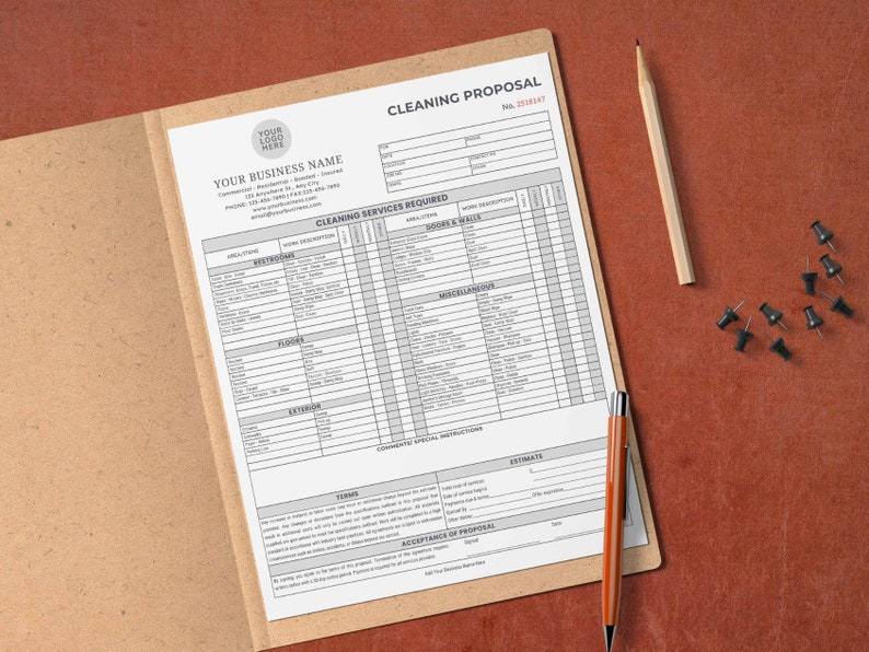 Cleaning Proposal Template, Basic Editable Commercial Cleaning, Cleaning Service Proposal, Canva template, Housekeeping, Cleaning Contract