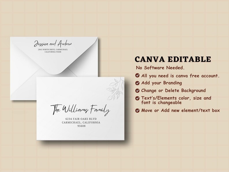 Minimalist Printable Envelope Address and Return Template Modern