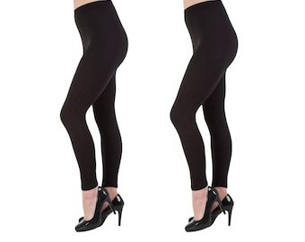 2 Pack Womens Black High Waist Leggings Thick Soft Stretch Full Length Size 6-26 UK Stock Double Pack