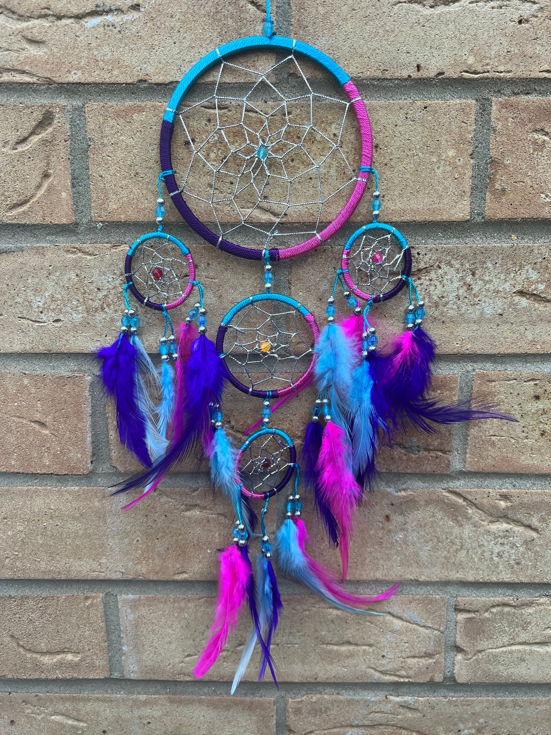 Handmade Feather Dream Catcher: Purple, Pink & Blue Boho Decor - Etsy