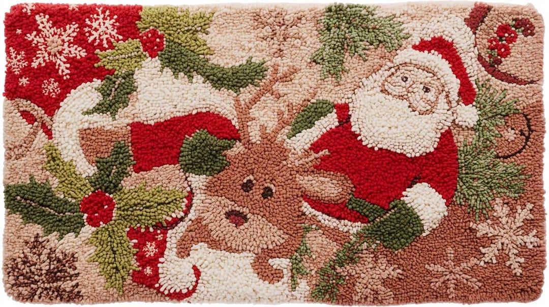 Hand Tufted Christmas Wall Hanging: Santa & Reindeer Festive Decor - Etsy