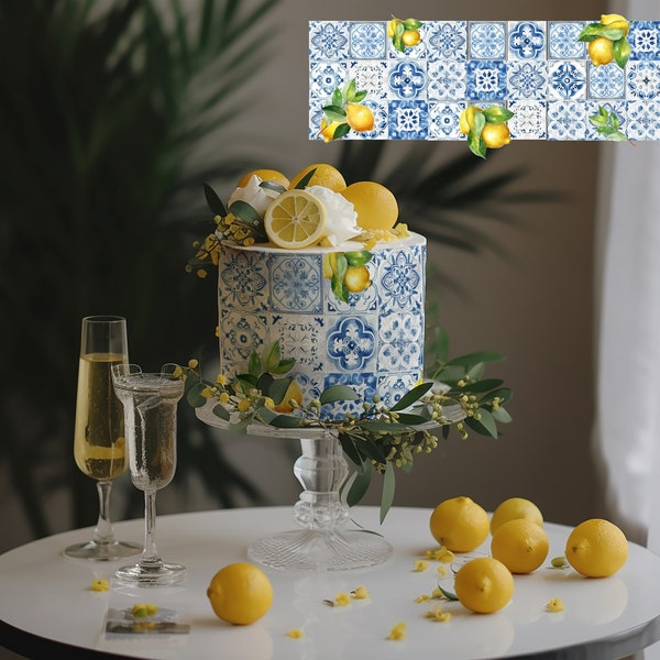 Wedding Cake Printable design Lemon with tiles , Bridal cake, Lemon Direction. Paper design