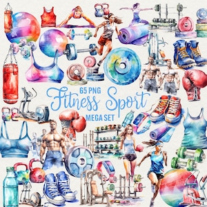Clipart de fitness em aquarela, pacote de clipart esportivo, Fit 65 PNG Clip Art Tema fitness Aquarela Fit body clipart, Uso comercial