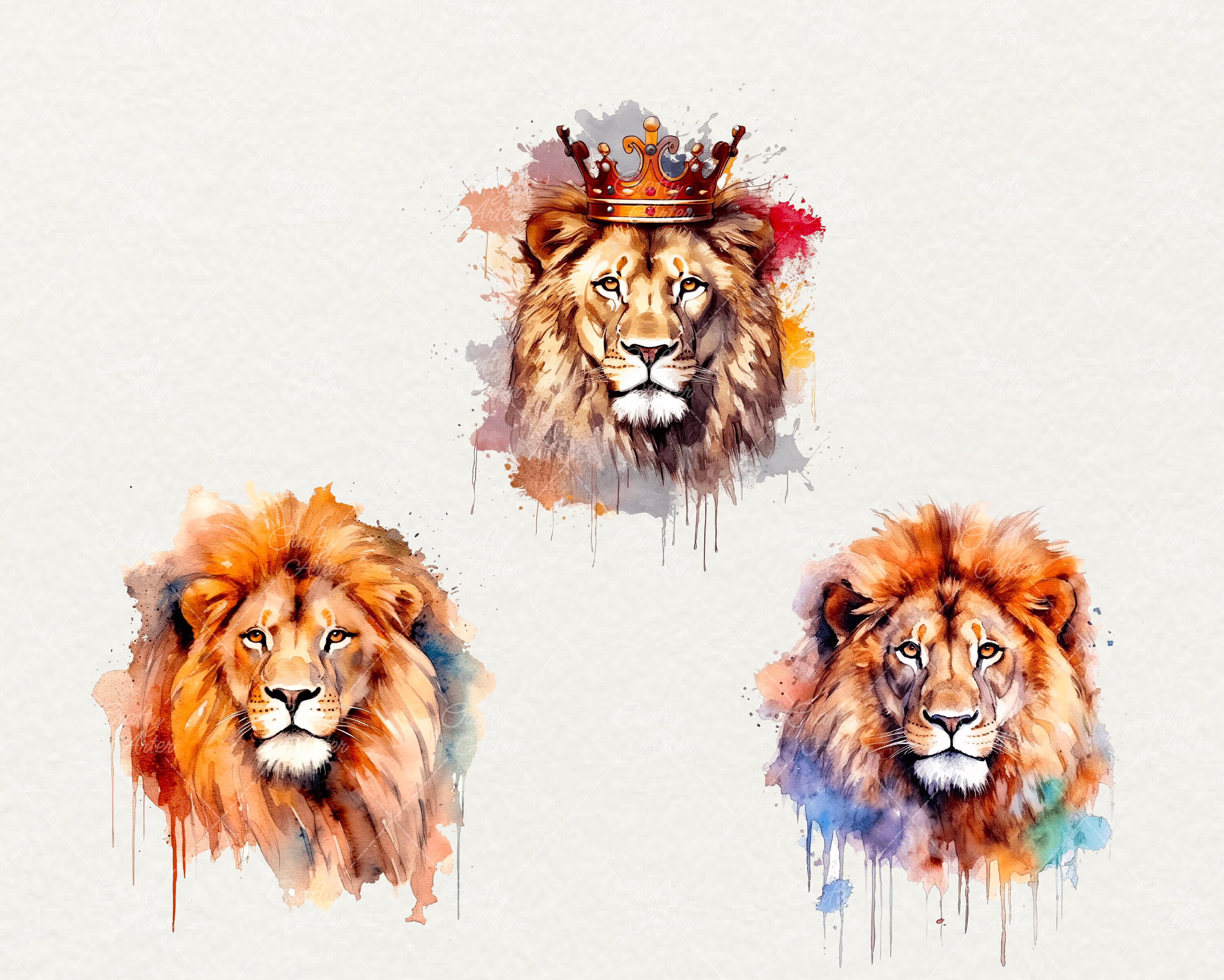Watercolor Lion King Clipart: Crowned Animals Art (20 PNG Digital) - Etsy