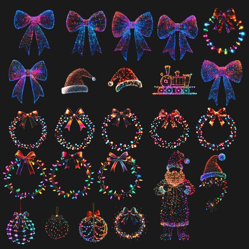 Christmas Lights Clipart, 46 Png Christmas Decor Overlays, Xmas Wreath