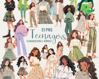 Fashion Girl Clipart: 51 PNG Teen Illustrations (Digital Download)
