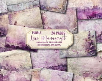 Purple Lace Manuskript Digitales Papier: 24 Vintage Fotoalben (Digital Download)