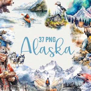 Watercolor Alaska Clipart, 37 png Alaska Landscapes clipart, Alaska Nature Clipart, travel clipart, Commercial Use