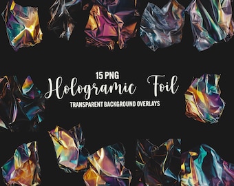 Holographic Foil Overlays: 15 Iridescent PNG Textures (Digital Download)