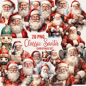 Aquarel kerstman clipart, 26 png kerst clipart, winter illustraties kerst klassieke kerstman, notenkraker graphics commercieel gebruik