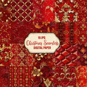 Rode kerst digitaal papier 19 Naadloze kersttextuur Digitale kerst Luxe patroonpapier Kerstachtergrond, commercieel gebruik