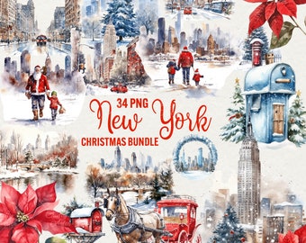 Christmas New York Clipart, Winter Clipart Holiday time, Snowy New York  illustration, 34 Png Christmas graphics, Commercial Use.