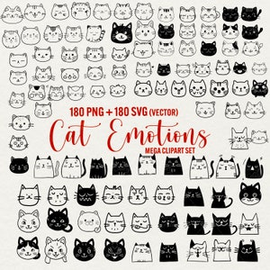 Cat Faces Clipart, cat emotions png, cat face svg, cute cat face png, cat vector files, cat smile, cricut instant download, commercial use