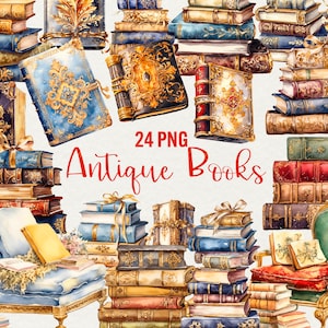 Aquarelle livre vintage clipart, 24 PNG Antique vieux livres clipart, aquarelle livres victoriens, livre vintage, livres ornement usage Commercial