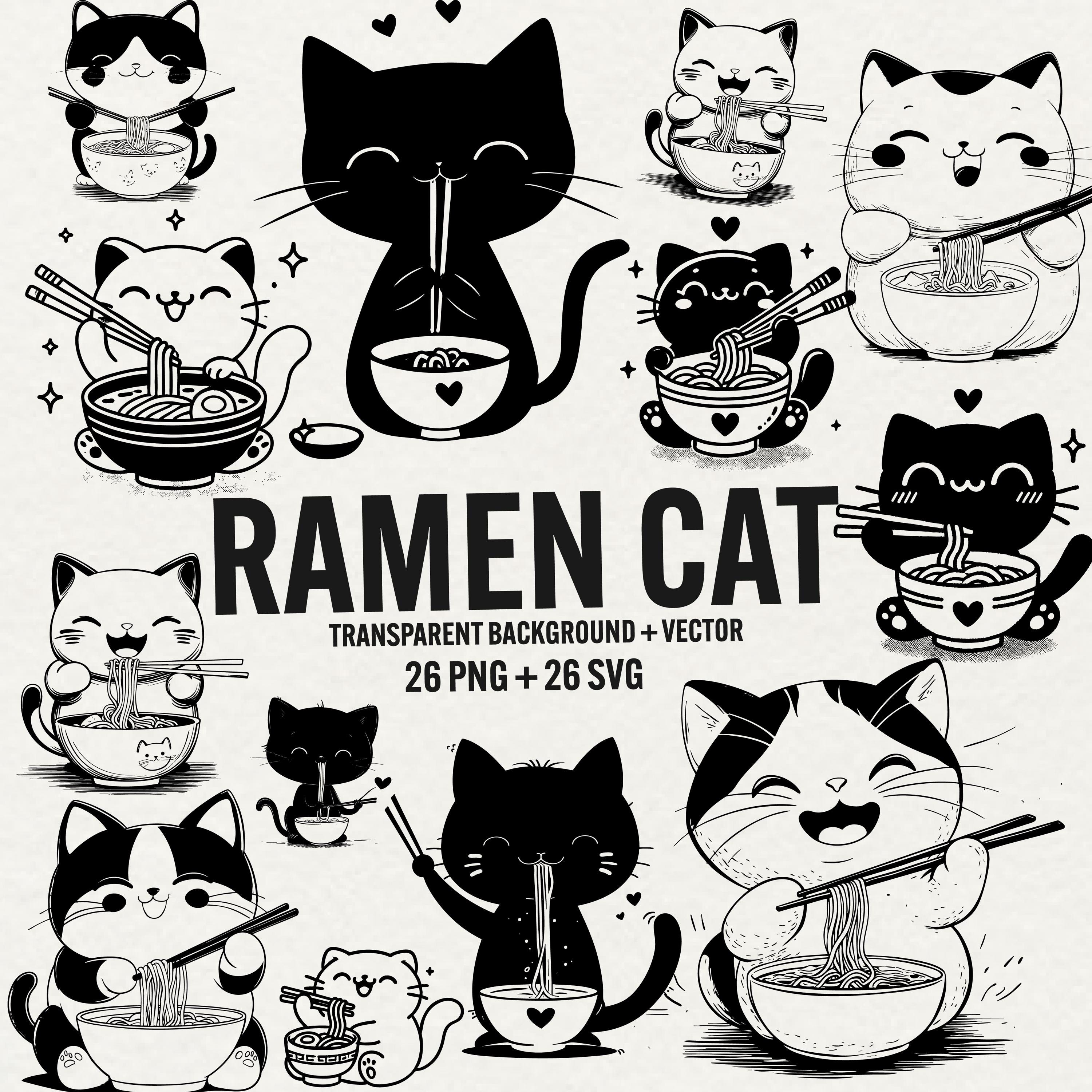 Kawaii Ramen Cat Clipart: Anime Vector Graphics (PNG SVG)