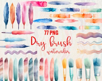 Watercolor Brush Stroke Clipart: 77 Pastel PNG Graphics (Digital Download)