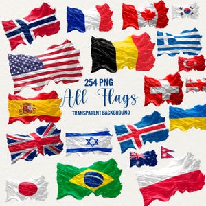 Bandeiras do país Clipart, 254 png bandeiras do mundo, bandeiras nacionais png gráficos, sobreposições de fotos de scrapbooking fundo transparente uso comercial