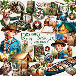 Paquete de imágenes prediseñadas de Scout, 122 PNG de Boy Scouts acampando, imágenes prediseñadas de verano, imágenes prediseñadas al aire libre, fogata, imágenes prediseñadas de viajes, Girl Scout, uso comercial.
