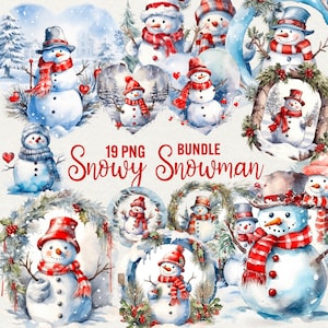 Kerstsneeuwpop clipart, winter clipart vakantietijd, besneeuwde illustratie, 19 png kerst sneeuwpop, commercieel gebruik.
