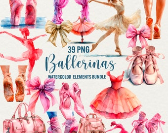 Watercolor Ballerinas Clipart: Pink Ballet Graphics (39 PNG) Commercial Use