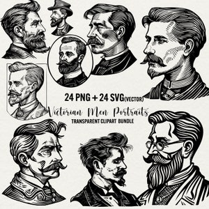 Clipart uomo vittoriano, bundle svg / png ritratto uomo, svg casual, file vettoriali gentiluomo, uomo con baffi da scrapbooking, uso commerciale cricut