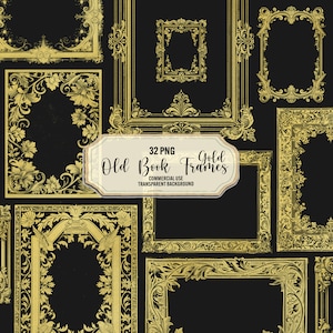 Clipart de cadres de livre en or, 32 vieux cadres ornés de png, cadre antique, bordure d'angle dorée, créations manuelles en papier de scrapbooking numérique, usage commercial