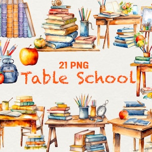 Aquarell Schule Tisch Clipart, 21 PNG Zurück zu Schultabelle Bücher Clipart, Aquarell Schule, Kinder Bücher Clipart Digitale kommerzielle Nutzung