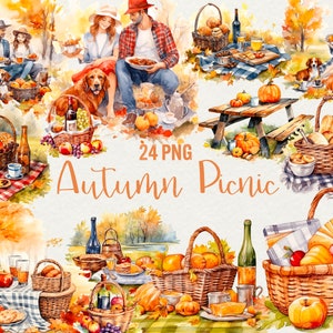 Herbst Picknick Clipart, 24 png Picknickkorb Garten Picknick Clipart Familienzeit, romantisches Abendessen, Herbst Clipart, kommerzielle Nutzung.