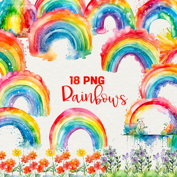 Rainbow clipart, Watercolor Rainbow Clip Art,  Rainbows 18 PNG, bright clip art, Digital watercolor. Background rainbow, Commercial Use.
