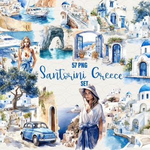 Santorini Grecia clipart, Grecia estate clip art, 57 png Grecia acquerello, Grecia vacanze scrapbooking. Grecia romantica, uso commerciale.