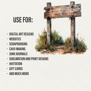Watercolor Rustic Wood Sign Clipart: 24 PNG Graphics (digital Download ...
