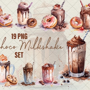 Chocolademilkshake aquarel set 19 PNG, zomermilkshakes PNG ijsmilkshake commercieel gebruik, Chocolate Shake-menu, milkshake clipart