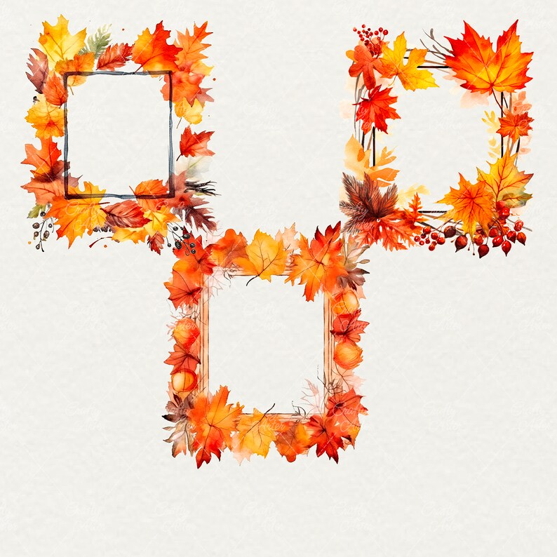 Watercolor Autumn Frames Clipart: Floral Border PNG Set (25 Files ...