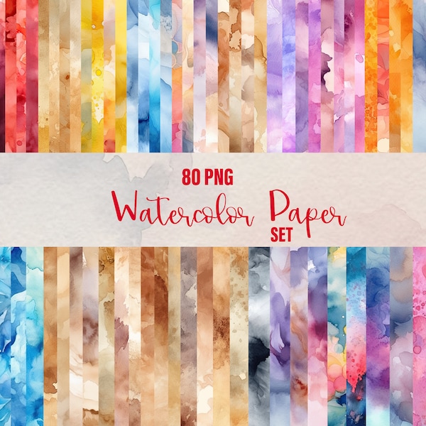 80 Watercolor Texture, Digital Papers, Watercolor Digital Paper Pack, Watercolor Paper scrapbooking Papers, Commercial Use