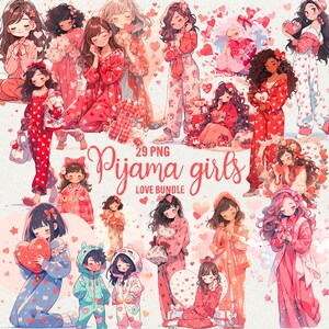 Pyjama Mädchen Clipart Liebe Bundle, 29 Png Bester Freund, Valentinstag, Liebe scrapbooking Valentinstag Illustration Digitale Kunst Kommerzielle Nutzung