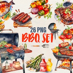 BBQ Clipart GRILL bundle 26 PNG, Leckeres gegrilltes Steak Grillwurst Grillgemüse, Tomaten gegrillter Spargel, Grillfisch, kommerzielle Nutzung