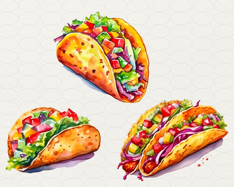 Watercolor Tacos Clipart: Mexican Food Illustrations (17 PNG) - Etsy